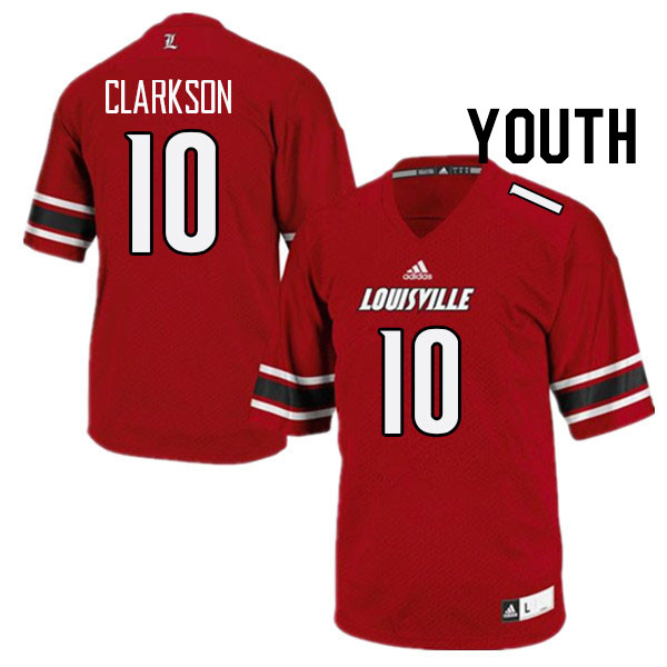 Youth #10 Pierce Clarkson Louisville Cardinals College Football Jerseys Stitched Sale-Red - Click Image to Close